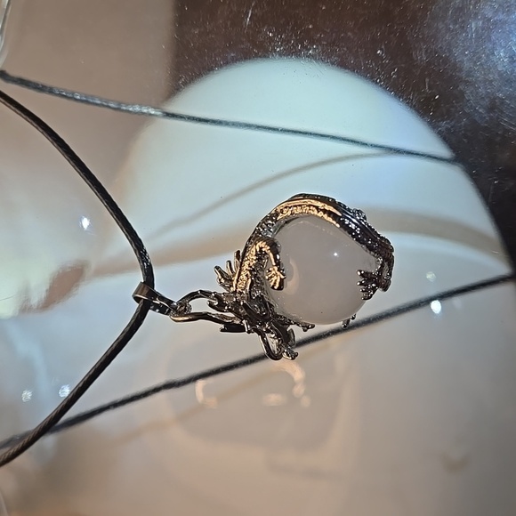 Unisex Natural Stone Crystal Dragon Wrapped Ball Pendant Necklace PU Leather - Picture 8 of 9